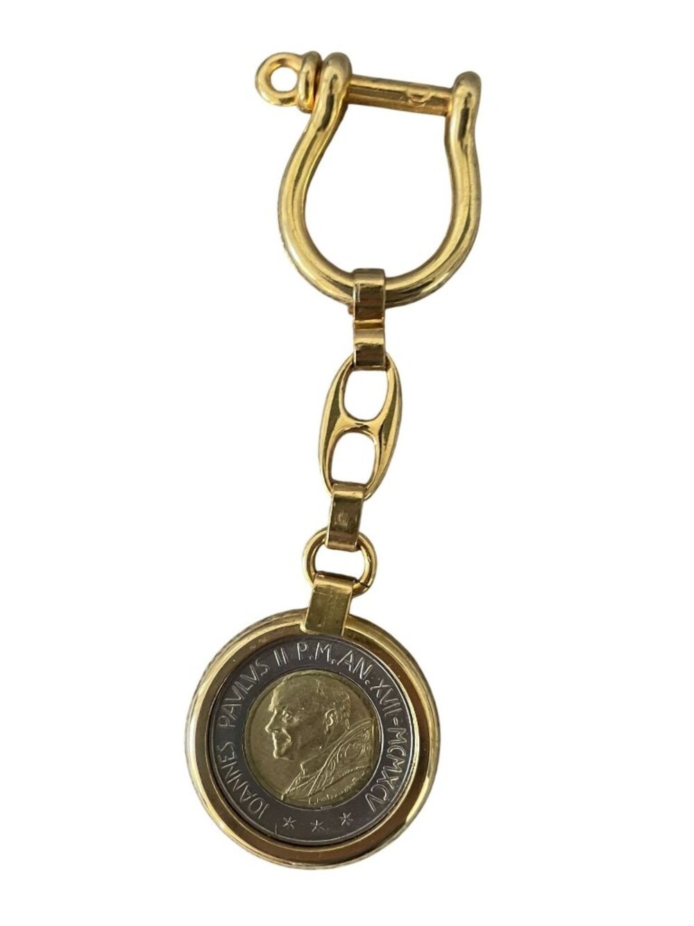 Pope John Paul II Vatican Coin Keychain Gold-Tone Metal Collectible Accessory